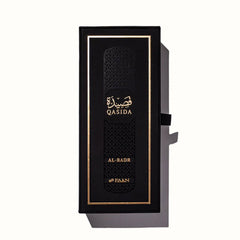 Qasida Al Badr 200ml perfume, luxurious fragrance bottle, close-up, elegant design.