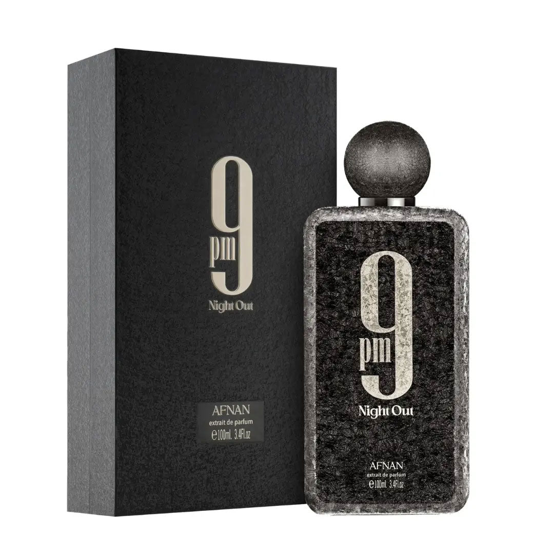 Afnan 9pm Night Out Perfume for Men, 100ml EDP, bottle close-up.