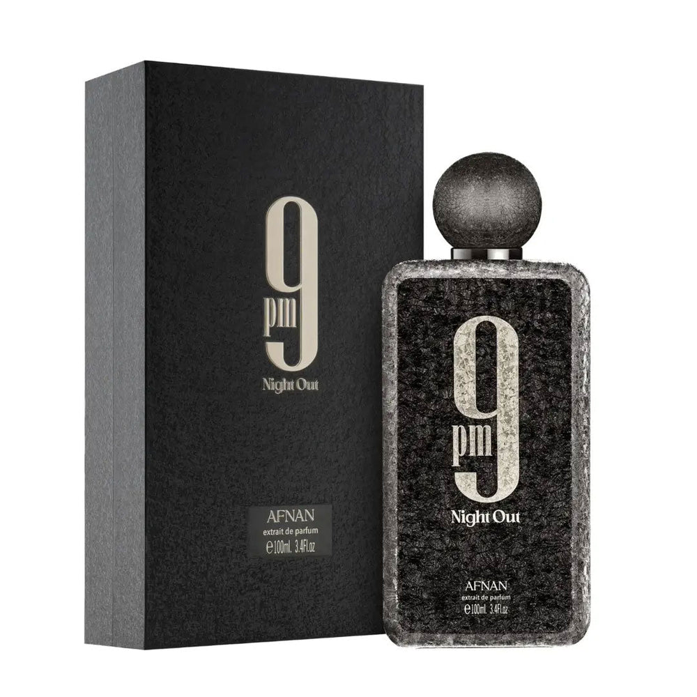 Afnan 9pm Night Out Perfume for Men, 100ml EDP, bottle close-up.