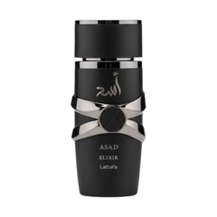 Asad Elixir Lattafa EDP 100ml - Bold men's perfume bottle, front view.