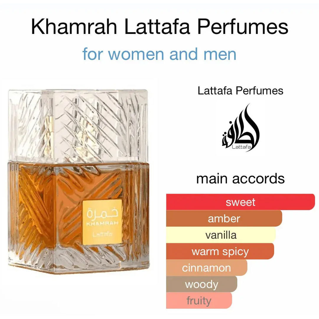 Khamrah Lattafa Perfume 100ml EDP, luxury fragrance bottle, third product image.