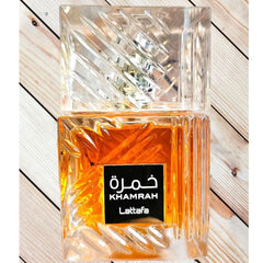 Khamrah Lattafa Perfume 100ml EDP bottle, elegant luxury fragrance, close-up shot, second image.