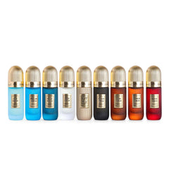 IBRAQ Tobacco Perfume Gift Set by Ibrahim Al Qurashi, bottle and box, front view.